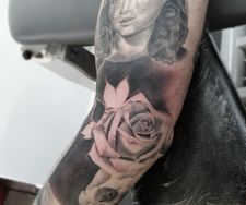 full sleeve tattoo virgin mary roses skull best tattoo black and grey 
