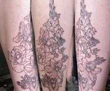 blackwork geometric leg tattoo geometry flowers floral