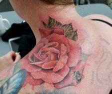 colour tattoo rose neck floral manchester