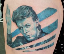 david bowie ziggy heroes blue portrait leg tattoo realism best pop sta