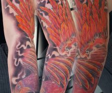 full tattoo sleeve phoenix colour bird fantasy fire