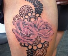 mandala colour flowers roses leg tattoo for women pattern henna manche