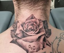 neck tattoo rose black grey manchester