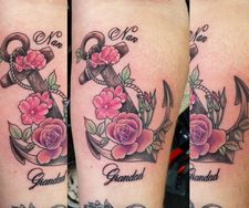 pink rose tattoo anchor colour arm unique design