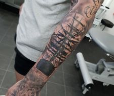 secret society tattoo full sleeve ship moon lion tattoo manchester